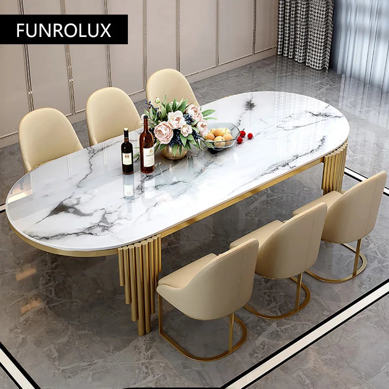 Stainless steel Dining Room Set Home Furniture modern marble dining table | Kimlud Luxury Table
