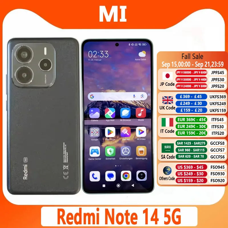 Global version Xiaomi Redmi Note 14 5G Smartphone 108MP AI camera NFC Dimensity 7025-Ultra 6.67" 120Hz AMOLED display IP64 - Kimlud