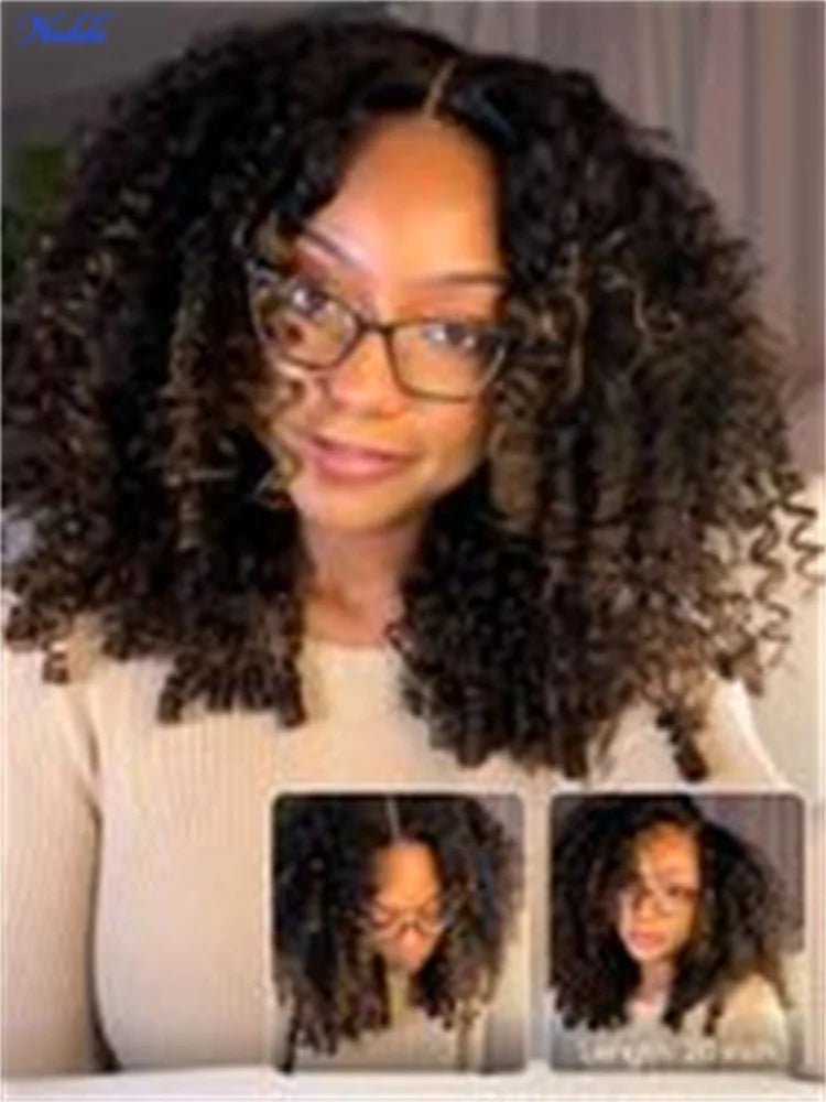 Nadula Bye Bye Knots Burmese Curly Glueless Wig with Finger Coils Ends Chestnut Brown 7x5 Pre Cut Lace Drawstring Human...