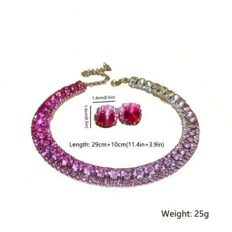 Luxury Crystal Necklace Earrings Set Pink ABcolourful Necklace for Women Weddings Party Jewelry Sets Accessories
