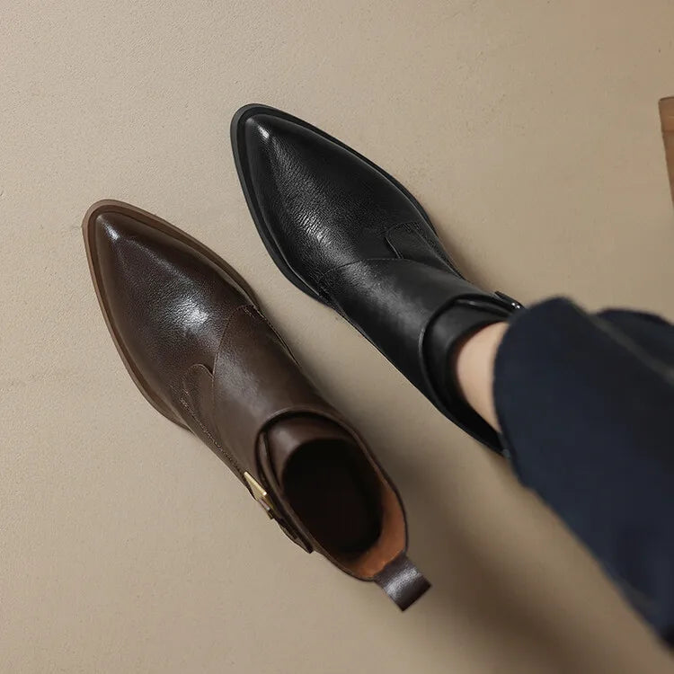 NEW Autumn/Winter Women Boots Genuine Leather Shoes for Women Pointed Toe Chunky Heel Shoe High Heel Modern Boots Platform Shoes