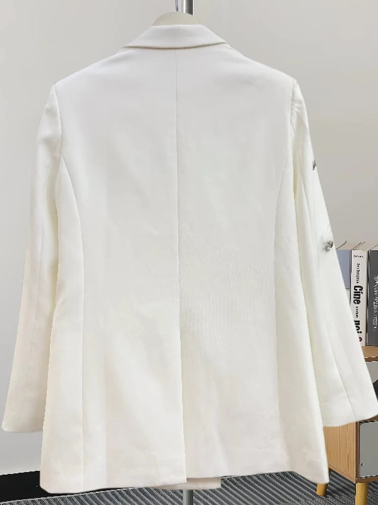 Luxury feather Faux diamond blazer Women 2025 New Double breasted rhinestones jacket High quality Loose Lady suit INKEO 4O089