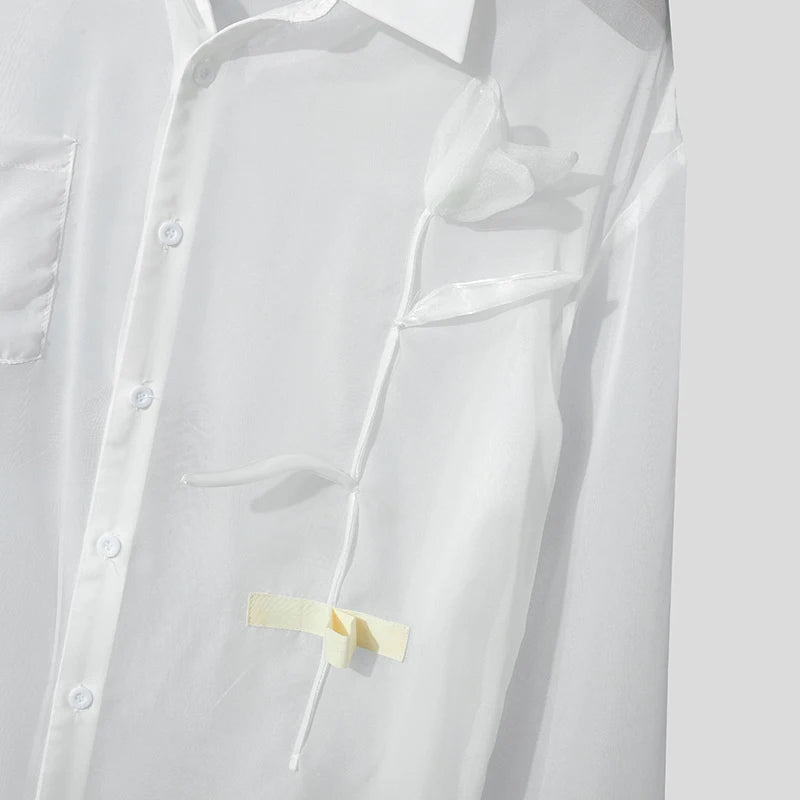 INCERUN Men Shirt Mesh Patchwork Transparent Lapel Long Sleeve Men Clothing Oversize Sexy 2025 Streetwear Unisex Shirts S-5XL