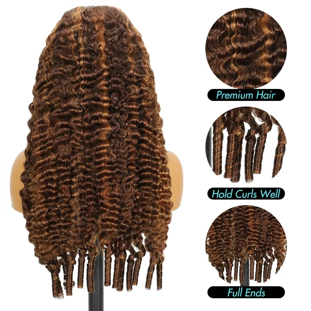 Highlight Burmese Curly 3 IN1 Half Wig Human Hair With Drawstring 250 Density Glueless Half Wig Flip Over Burmese Curly Half Wig