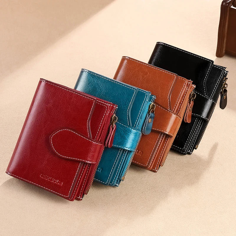 RFID anti-theft brush new three fold multi fold genuine leather cowhide wallet multifunctional anti tamper magnetic card bag sho