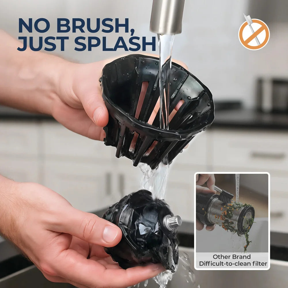 ROUNY Cold Press Extractor with Filter-Free, Easy Clean Electric Fruit Slow Juicer Machine with Large Feed Caliber, Black