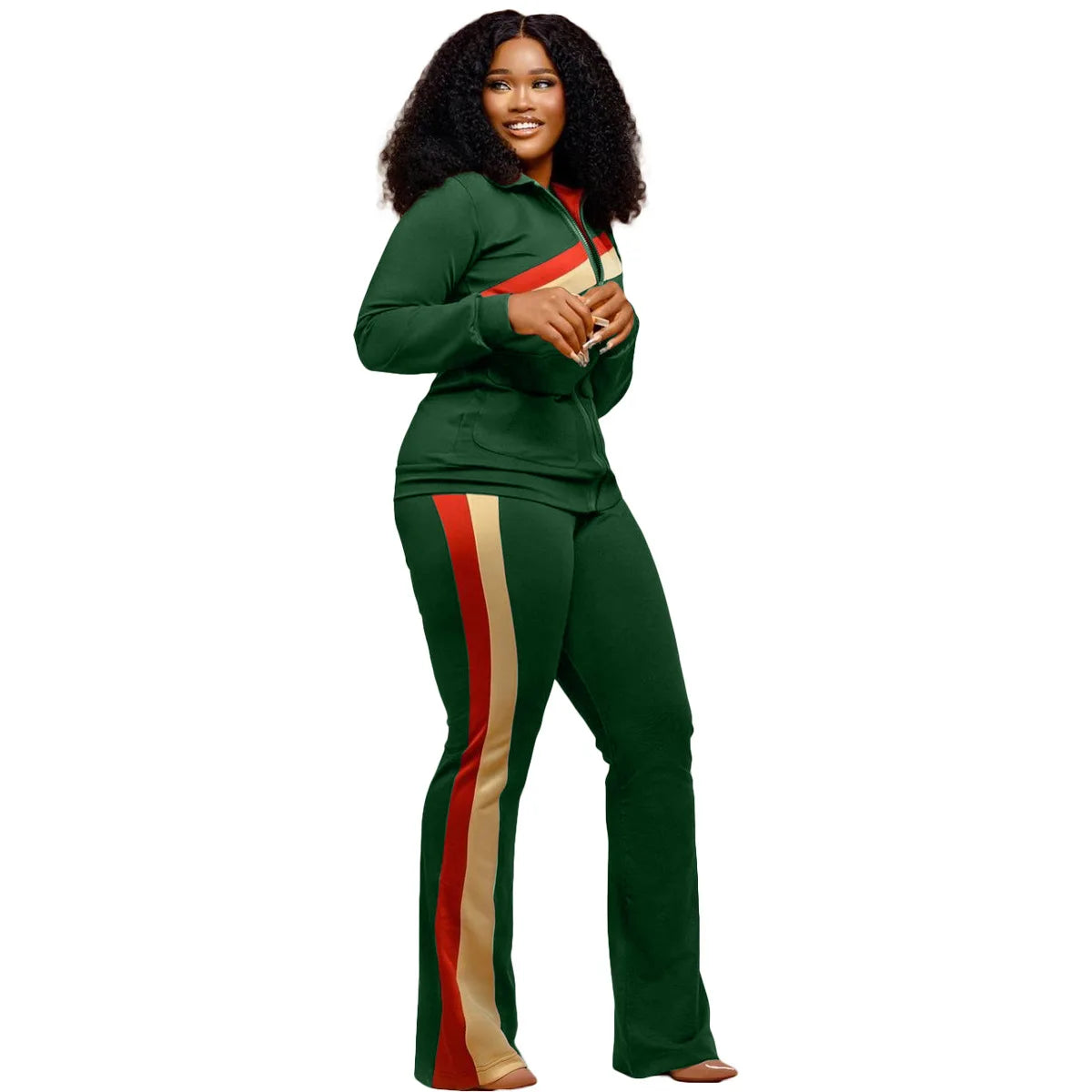 Custom LOGO Spring Women's Sports Casual Fashion Color-matching Pocket Lapel Zipper Top Straight Pants Two-piece Set S-4XL