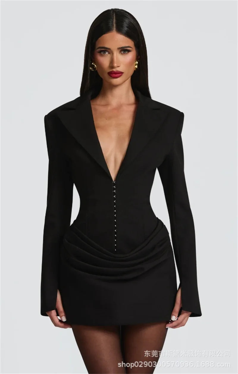 Burgundy Women Suit 1 Piece Blazer With Scarf Sexy V Neck Ruffles Hem Short Mini Party Gown Formal Office Lady Jacket Coat