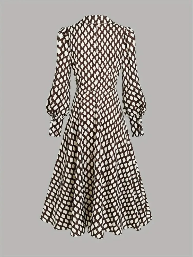 Lantern Long Sleeve Dress New Style Lapel Print Women's Long Sleeved Elegant Lapel Collar Dress Casual And Comfortable...