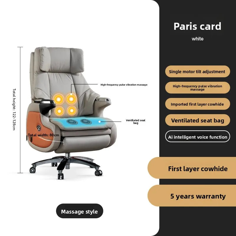 Electric Massage Boss Chair Heated Ventilated Gaming Chair Genuine Leather Executive Computer Seat Luxury Ergonomic Office Chair