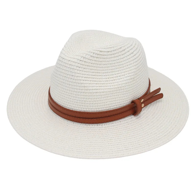 Summer Straw Sun Hat Panama Hats Grass Knitted Gift Hat Breathable Leisure Jazz Hat European American Style Straw Hat Beach Caps - Kimlud