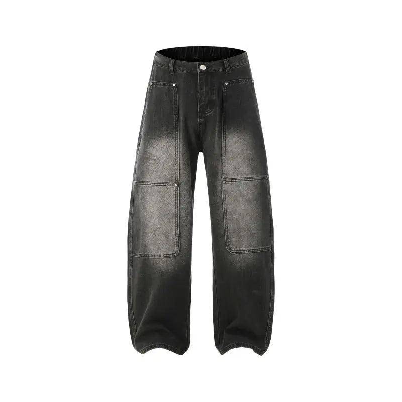 Men's Jeans Spring And Autumn Fashion Straight Tube Loose Washed Casual American Retro Original Color Wide Rivet Logging Pants