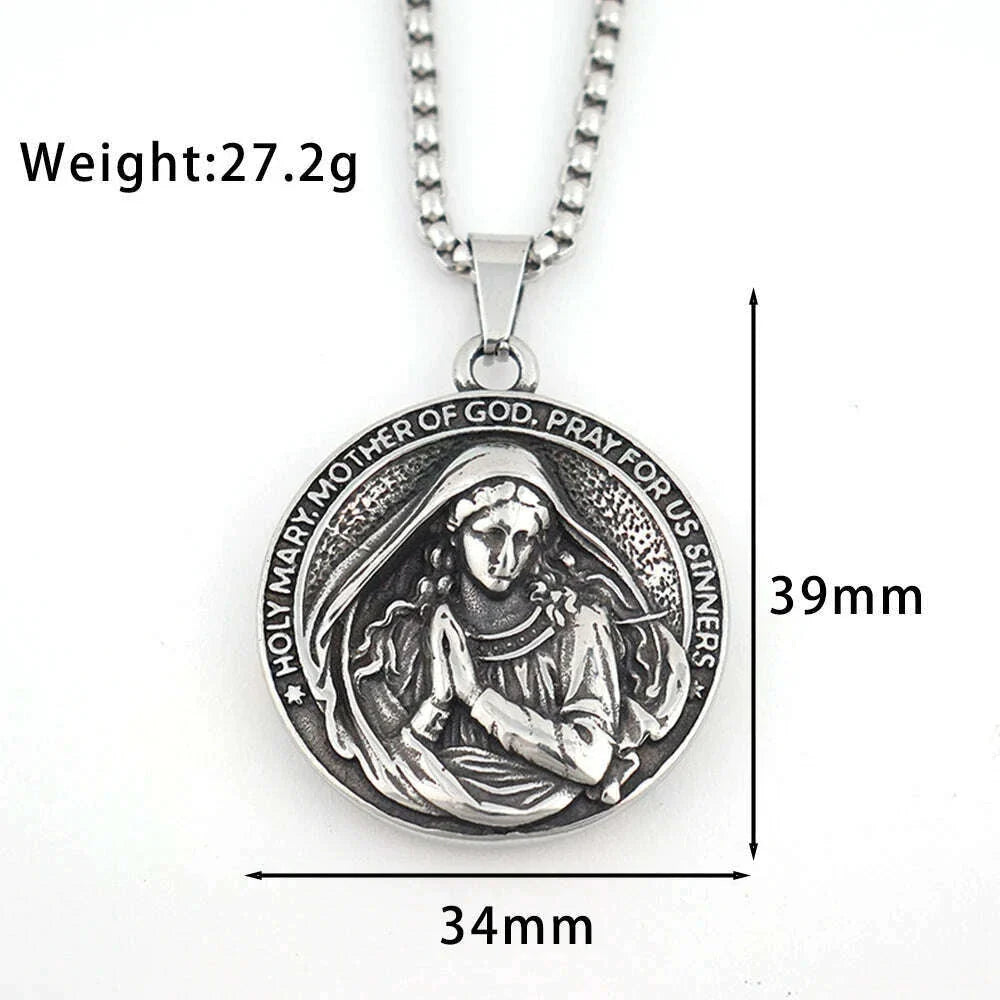 Trendy Design Virgin Mary Necklace Popular Charm Stainless Steel Holy Mary Mother Pendant Thanksgiving Vintage Religious Jewelry