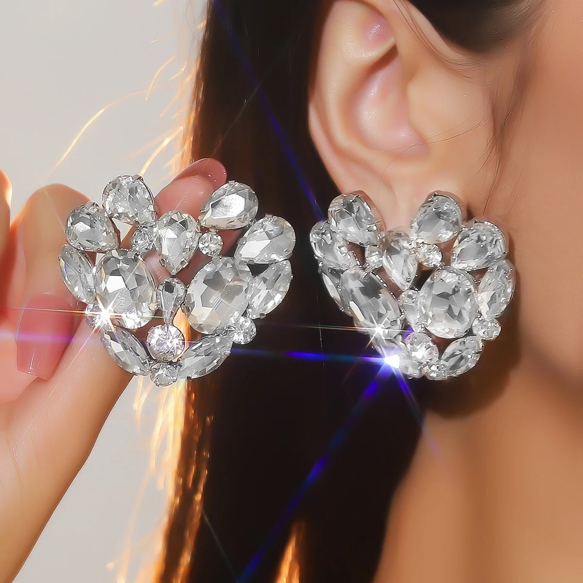 Silver Rhinestones Earrings for Women Sparkly Long Linear Dangle Earrings Dangle Tassels Statement Earrings Bridal Wedding