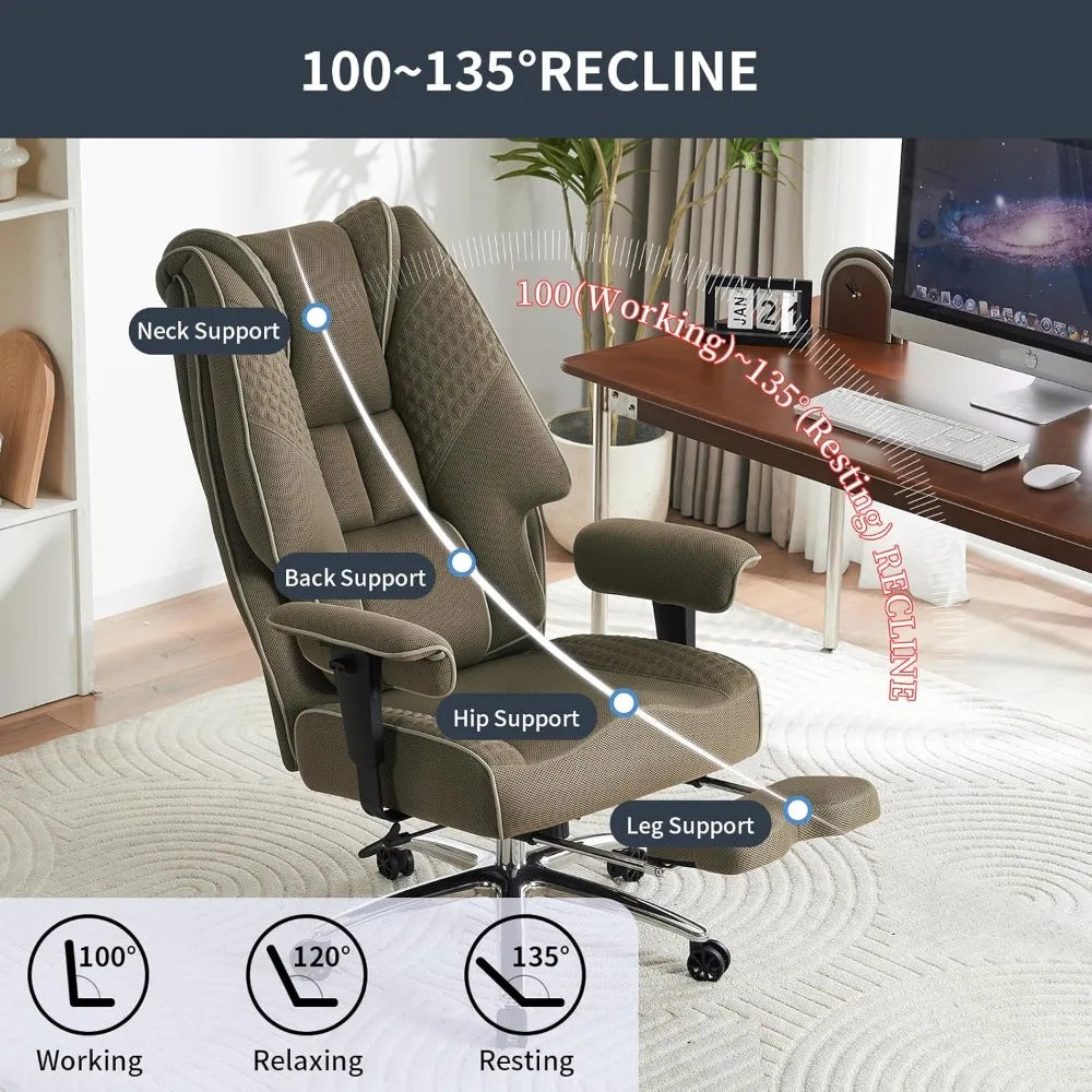 big and tall office chair 400lbs wide seat, leather high back executive office chair with foot rest, ergonomic chairs lumbar sup