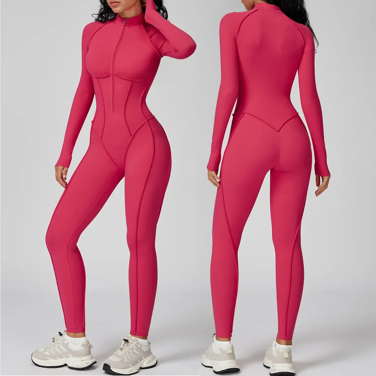 Sexy Rompers Workout Zipper Jumpsuit Long Sleeve Sports Bodysuits Women Gym Running Fitness Suits One-piece Tracksuit Sportswear - Kimlud