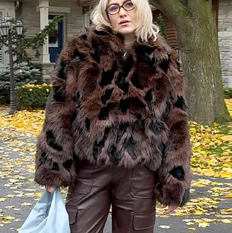 Women's Fur Coat Lapel Panelled Oversized Winter Warm Jacket Autumn Female Long Sleeve Loose Short Tops Chic Lady...