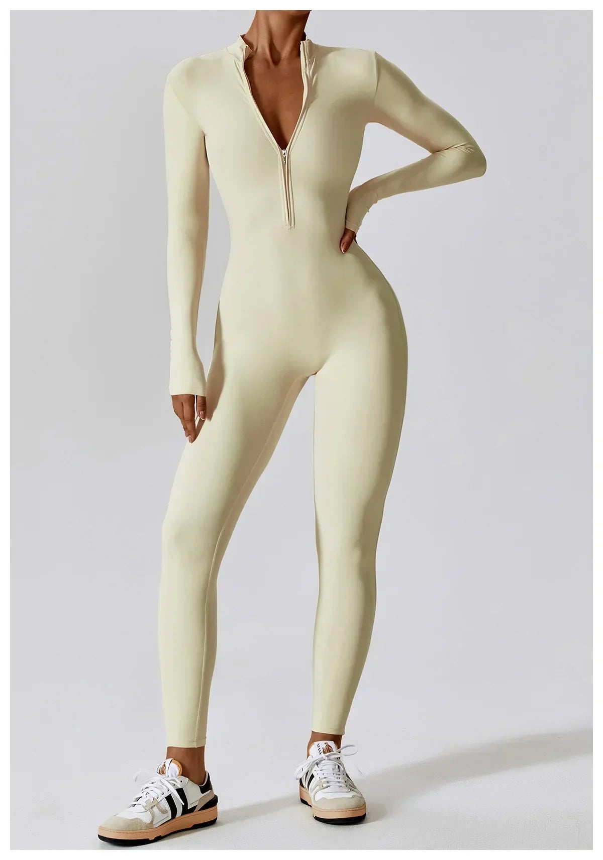 Yoga Jumpsuit Women Seamless Sports Zipper Jumpsuit Set Gym Long Sleeve Fitness Suit Elastic Gym Workout Bodysuit Athletic Wear - Kimlud
