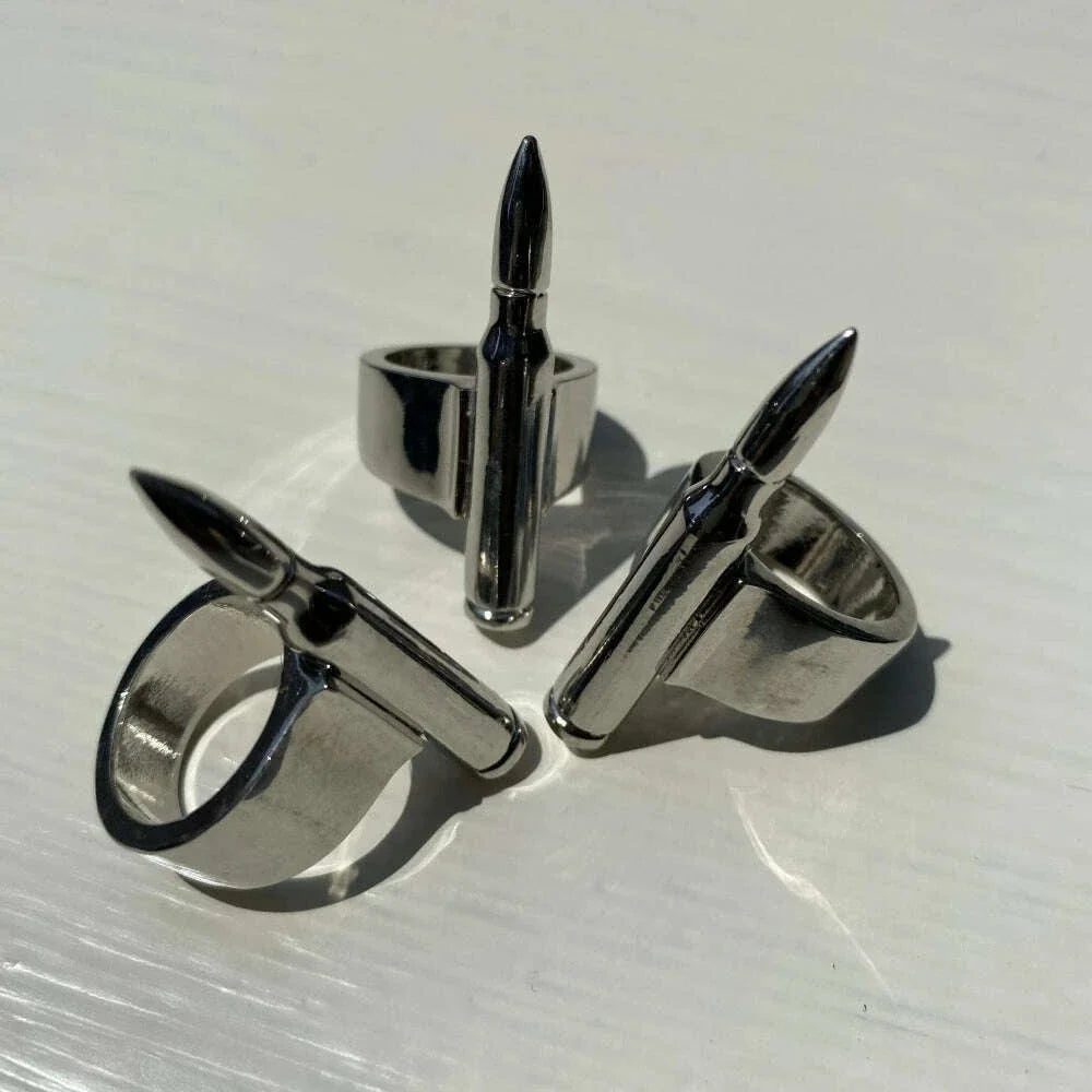 Gothic Punk  Hip Hop Rings Metal silvery Bullet Finger  Fashion Charm Ring Vintage For Women Men Jewelry Bague Gift