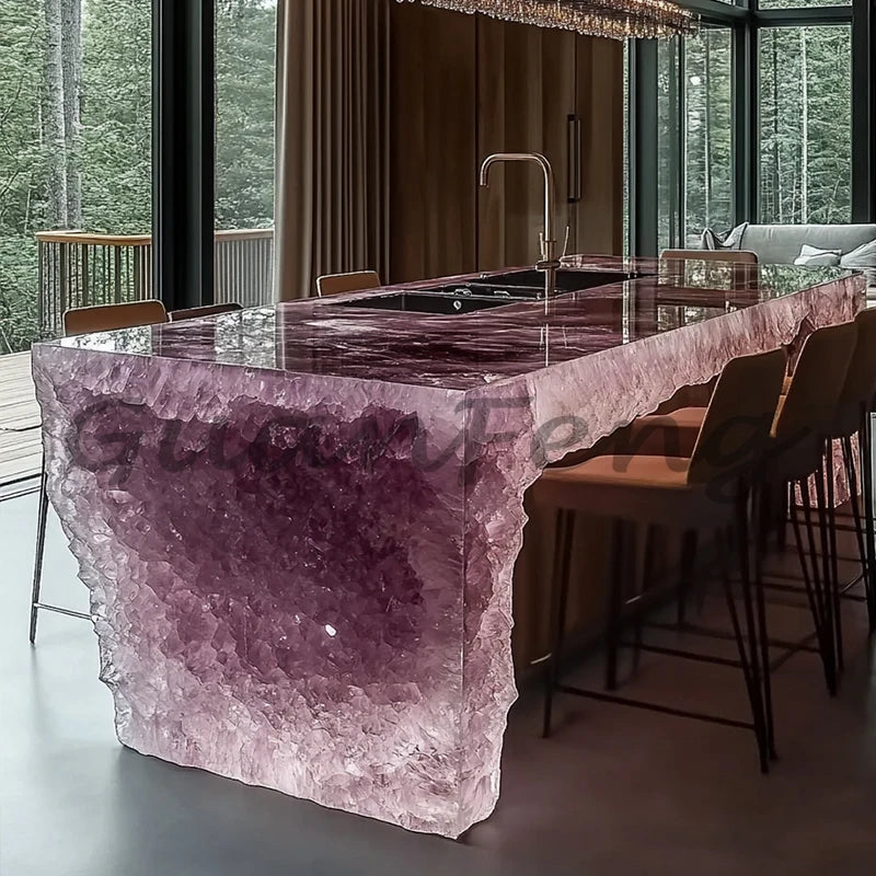 Premium Light Luxury Transparent Resin Hotel Front Desk Restaurant Villa Kitchen Partition Luminous Crystal Glacier Island Table