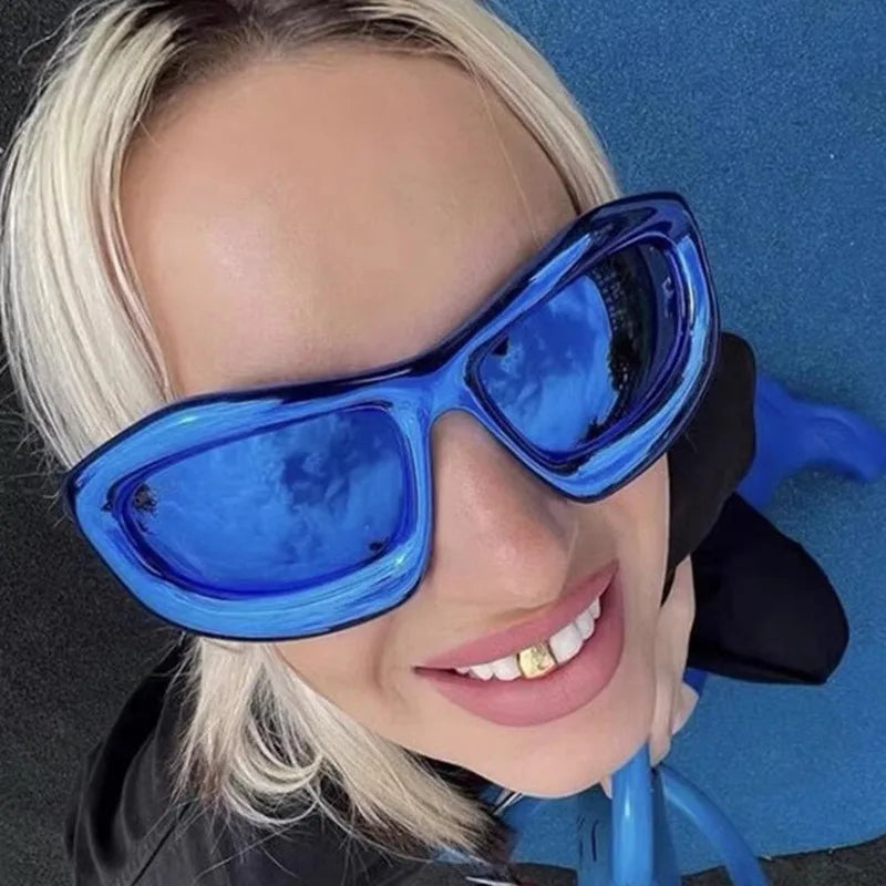 New Fashion Blue Mirror Y2k Sunglasses For Women Vintage Oversized Cat Eye Sun Glasses Men Hip Hop Punk Eyewear Female...