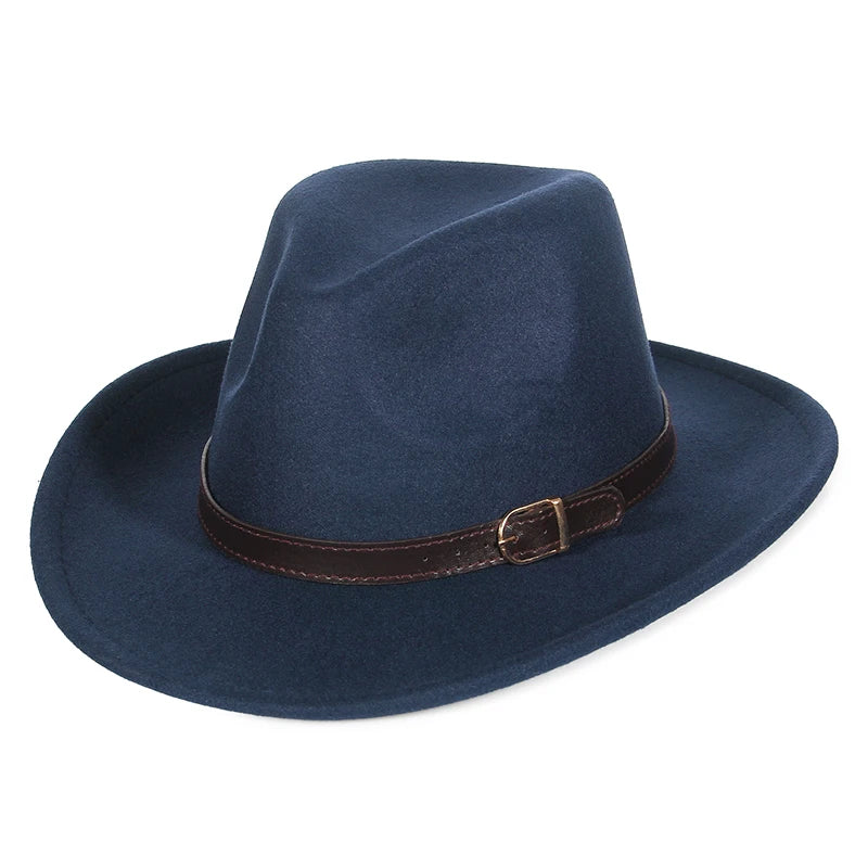 Autumn Winter Western Cowboy Hat for Men Women Wide Brim Fedora Jazz Hats Cowgirl Hat with Belt | Kimlud Outdoor Mid...
