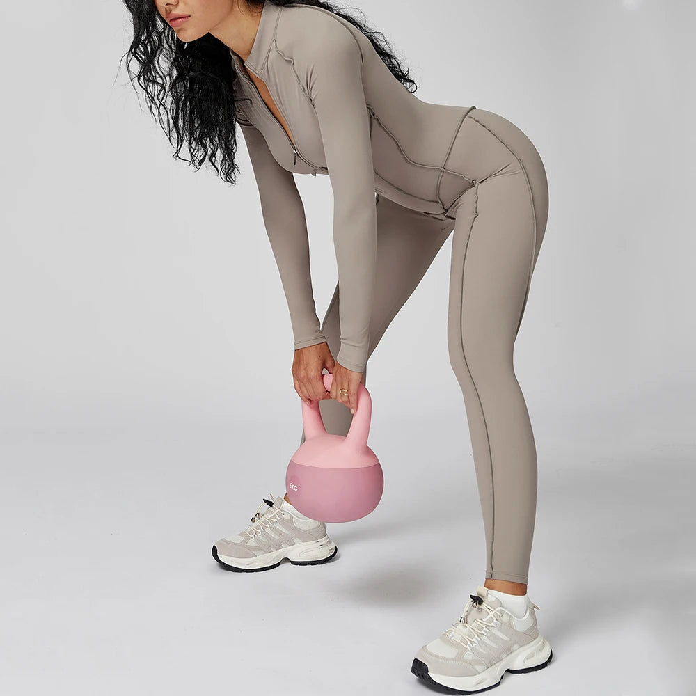 Women Yoga Bodysuit Long Sleeved Tracksuits Gym Zipper Jumpsuits Sports One Piece Workout Bodycon Jumpsuits Tights Suit - Kimlud