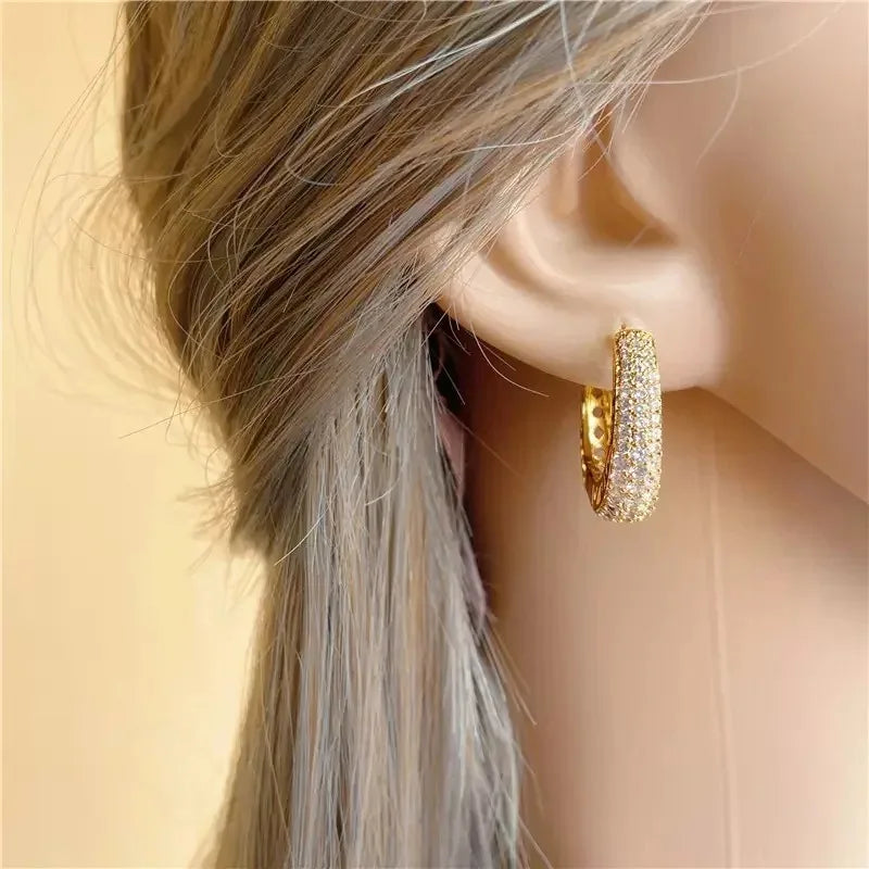 925 Sterling Silver Dazzling CZ Stone Hoop Earrings For Women Vintage Simple Zircon Circle Drop Earrings Elegant Party Jewelry - Kimlud