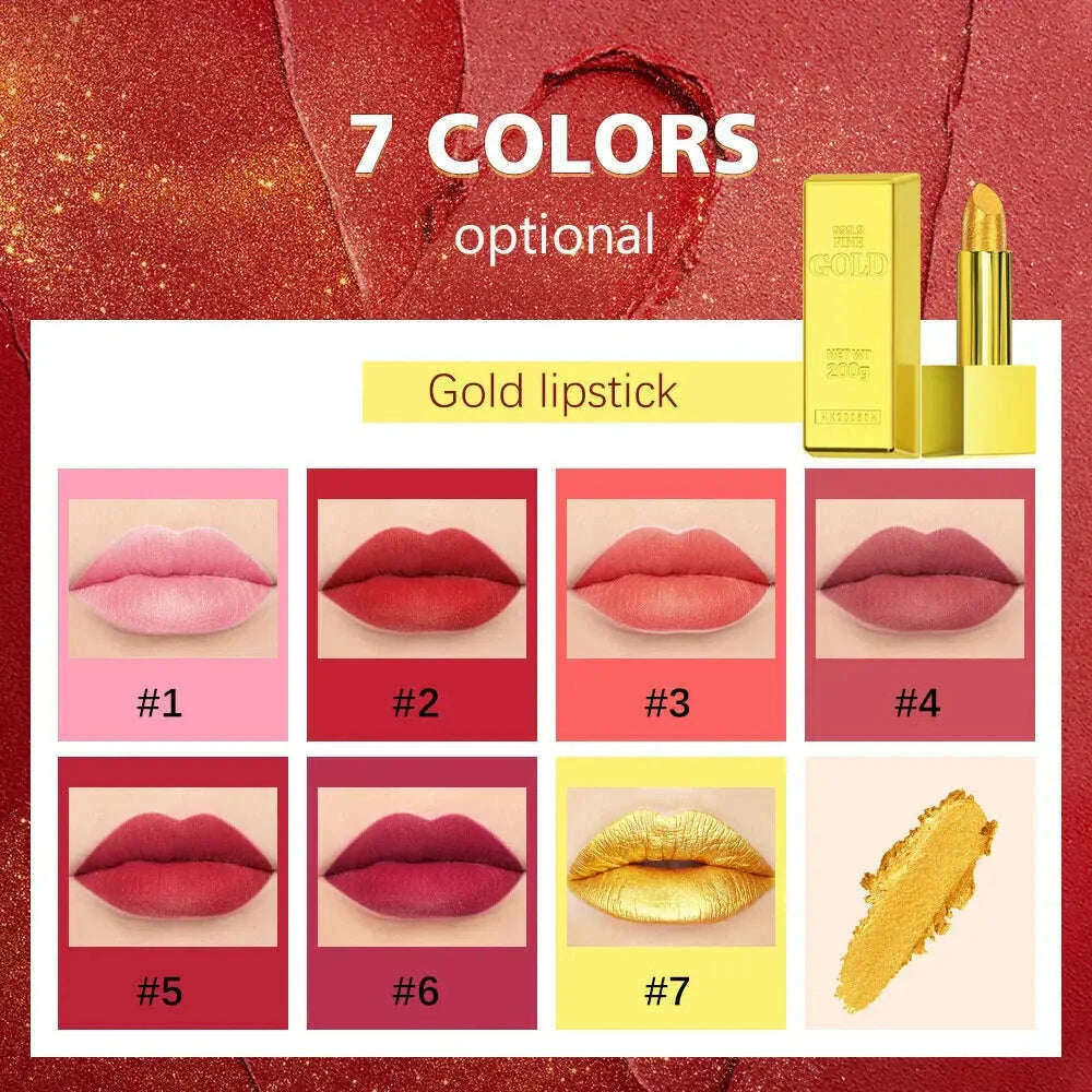 Hallowmas High-pigmented Gold Lipstick Shiny Metallic Matte Velvet Waterproof Long Lasting Sexy Gold Lip Gloss Women Lip Makeup