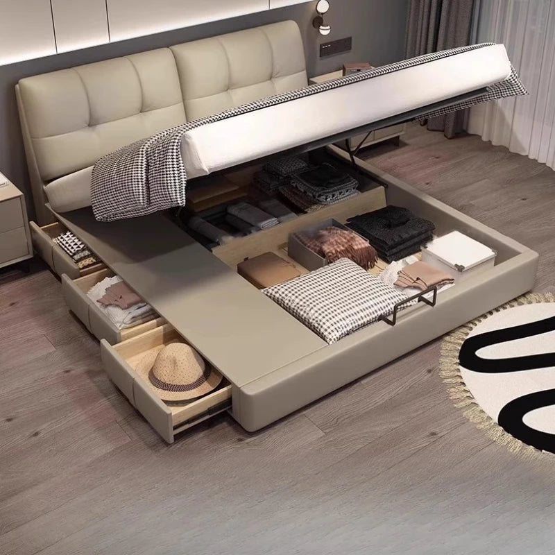 Storage Leather Double Bed Modern Minimalist Frame Luxury Double Bed Cheap Storage Camas Matrimoniales Bedroom Furniture...