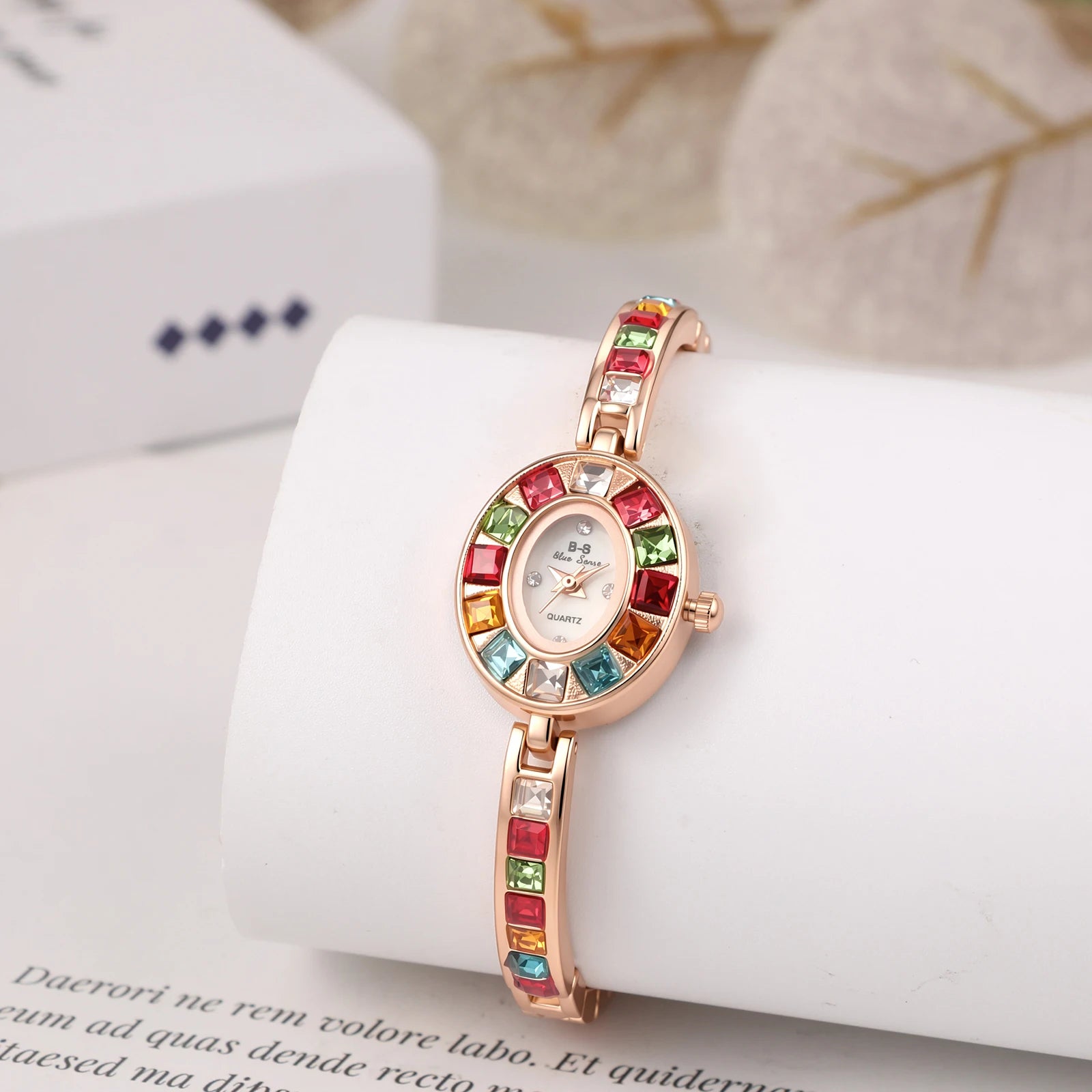 JEWELRYWE Women Oval Case Diamond Bracelet Watch Quartz Elegant Shell Dial Removable Strap Party Dress Watch - Kimlud