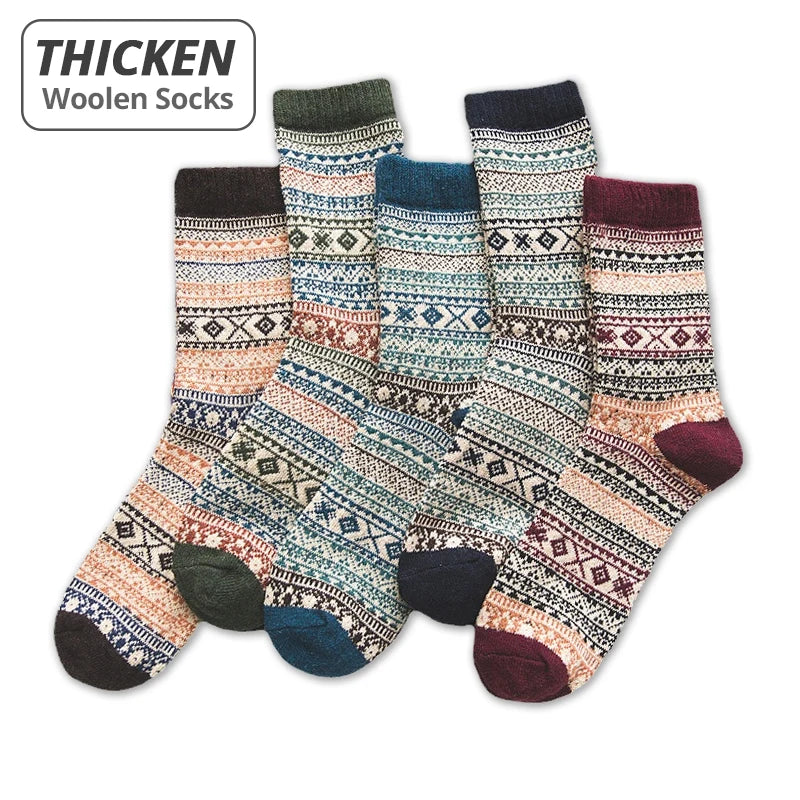 HSS Brand 5 Pairs Winter Men's Socks Thicken Sheep's Wool Socks Warm Men Retro Style Colorful Fashion Man Socks For Snow boots - Kimlud