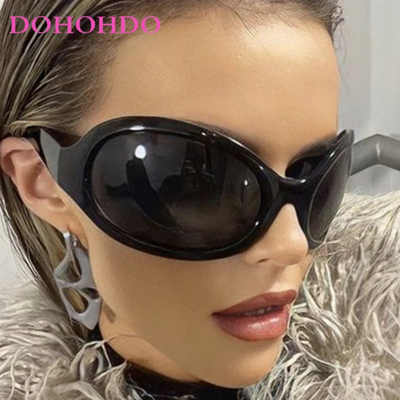 Fashion Luxury Brand Oversized Oval Y2K Punk Sunglasses Men Women Trend Hip Hop Personality Outdoors Driving Sunglasses UV400 - Kimlud