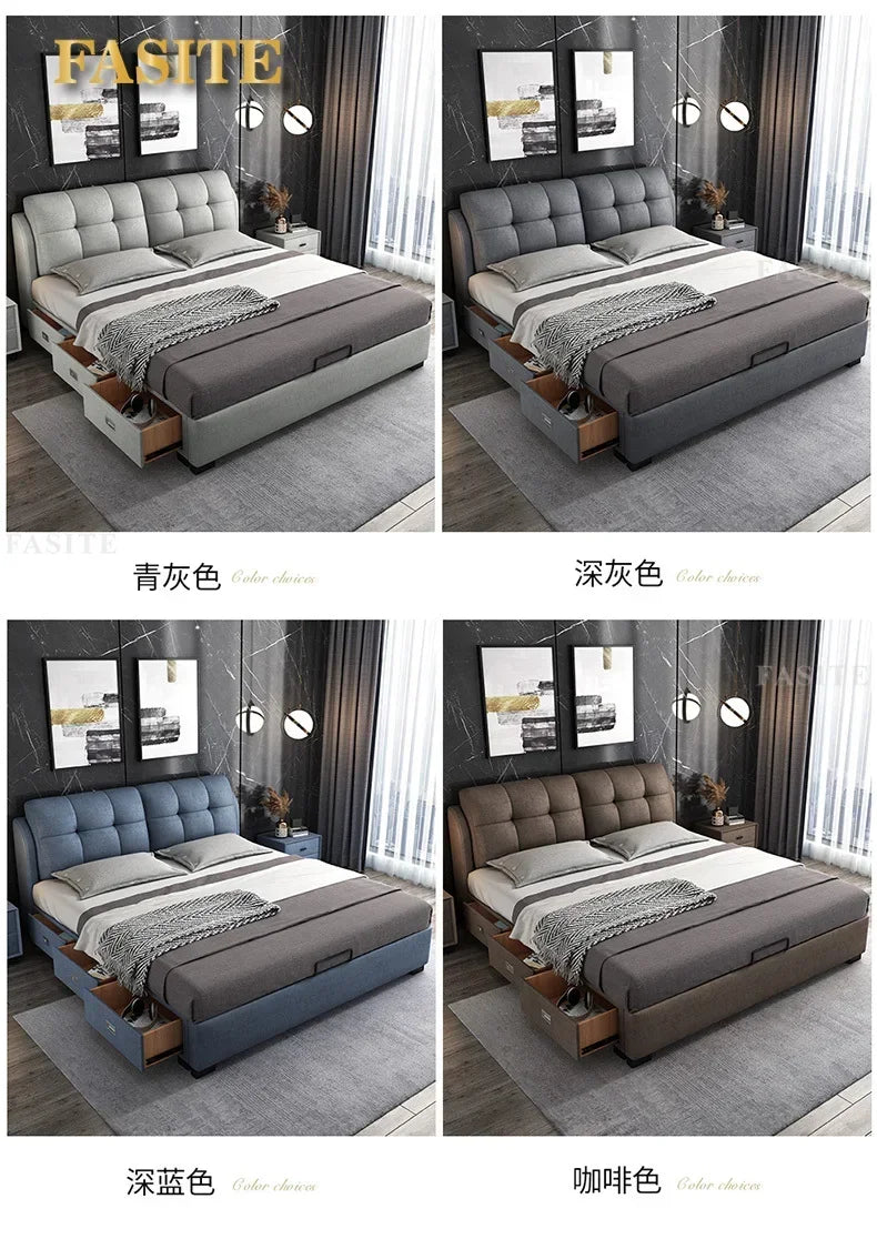 Premium High-quality New Arrival Technology Fabric Bed Small Unit, Master Bedroom, Large Bed, Light Luxury Nordic Fabric Bed
