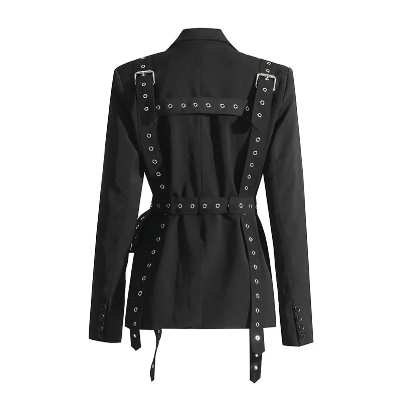 Women's Solid Color Temperament Suit Jacket 2025 Autumn Notched Single Breated Belted Slim Biker Motor Style Casual Blazer