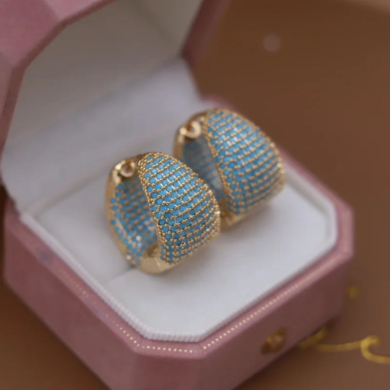 2025 Korean new design fashion jewelry 14K plated blue zircon large water drop earrings elegant women's daily work...