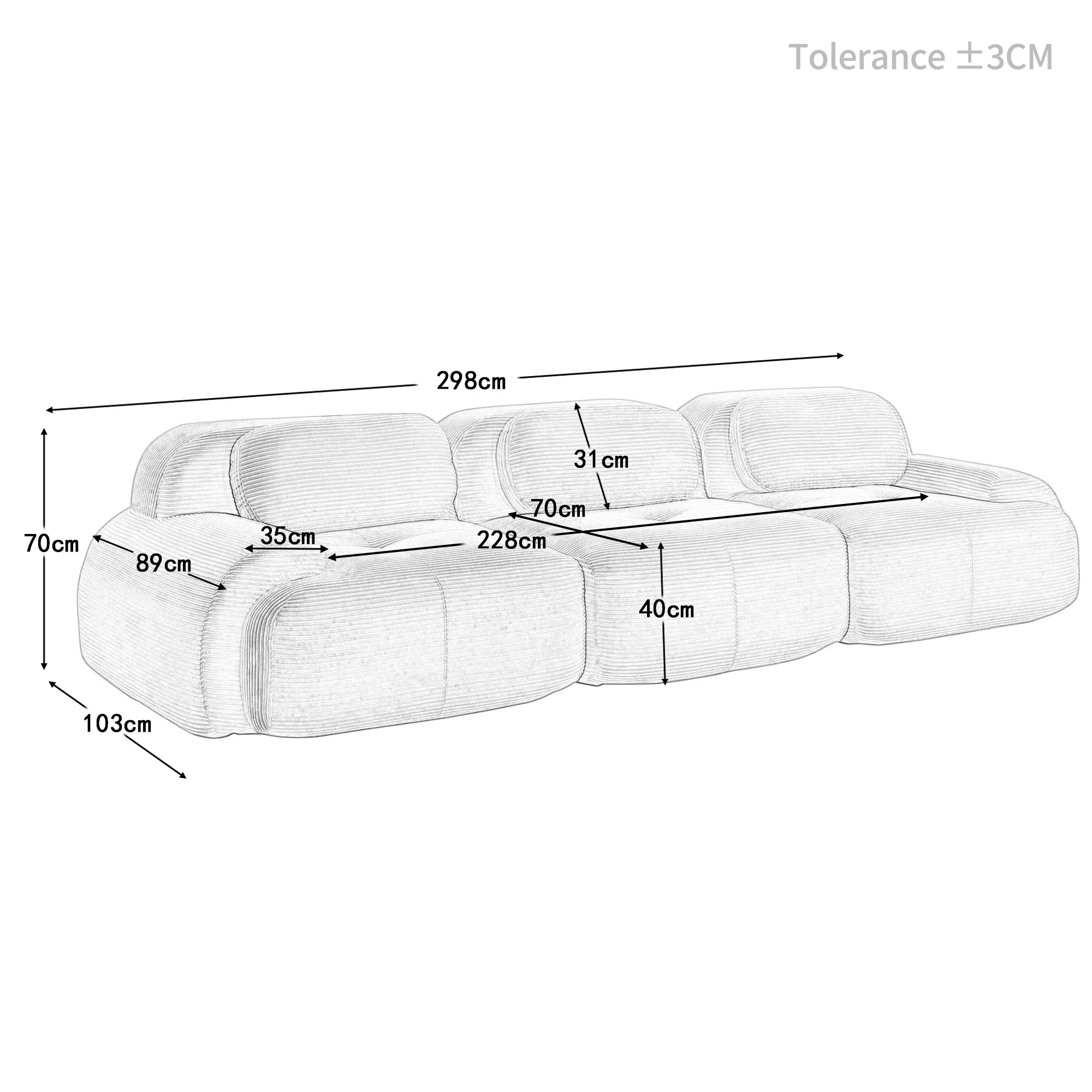 3-seater Sofa in Premium Cordsamt, Non-slip, Ergonomic Armrests and Highly Elastic Upholstery for Living Room and Bedroom, Green - Kimlud