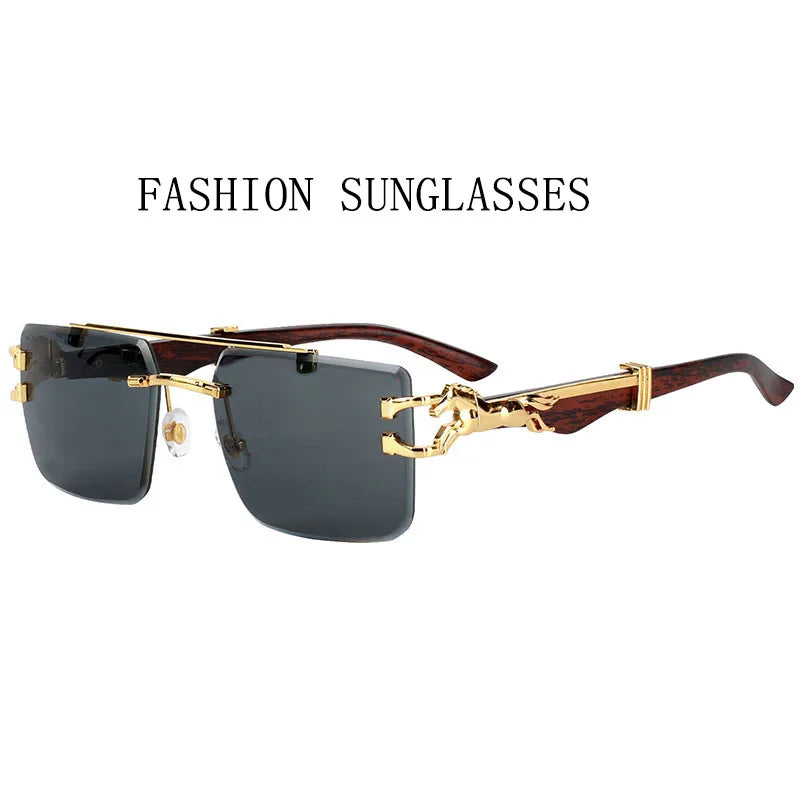 wood Grain Sunglasses Women Trendy 2024 Rimless Sunglasses Men Vintage Designer Fashion Glasses Lentes De Sol Mujer...