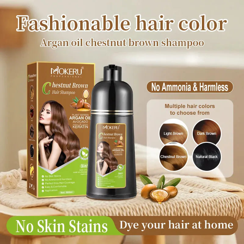 Mokeru Argan Oil Natural Avocado Keratin Long Lasting Dark Coffee Brown Permanent Hair Dye Shampoo for Gray Hair Coverage