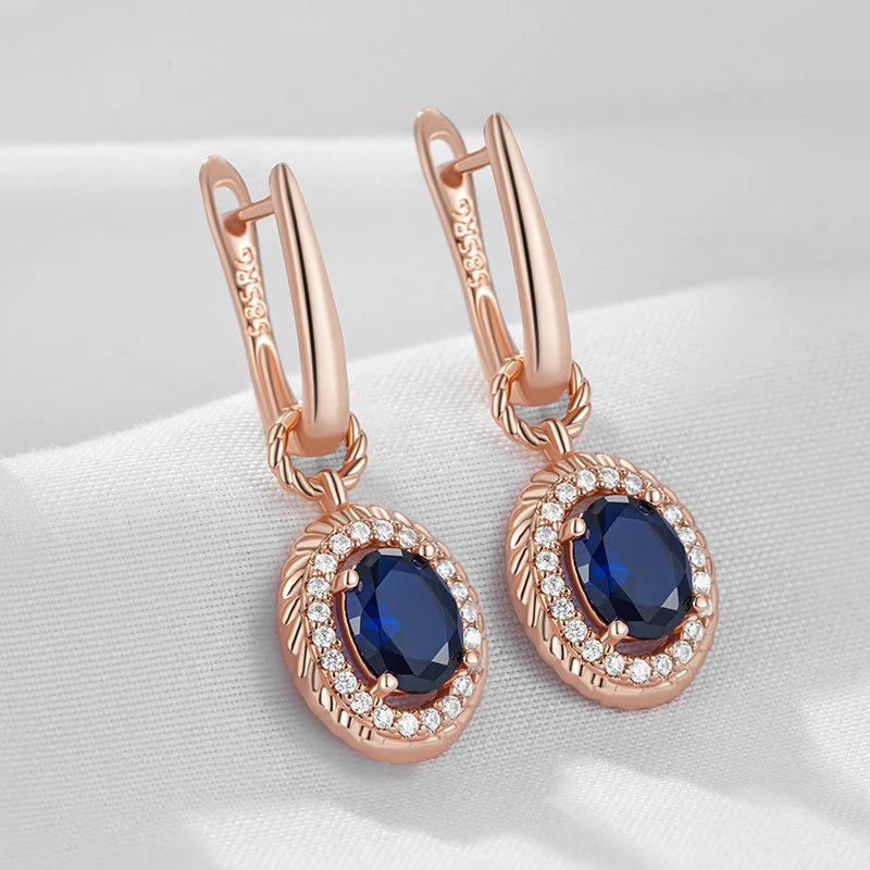 Kinel Hot Shiny Blue Natural Zircon Dangle Earrings for Women Fashion 585 Rose Gold Color Party High Quality Daily Fine...