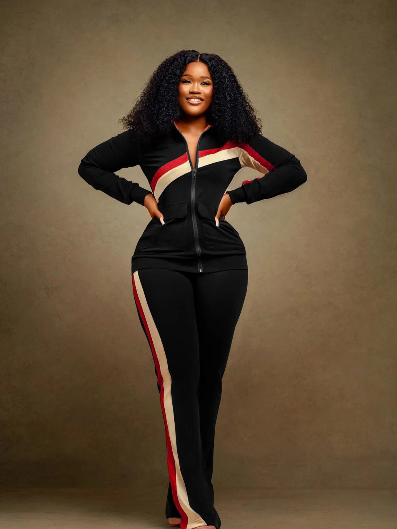 TW521 Women's Sports Casual Fashion Two-piece Striped Splicing Set | Kimlud Mid Range Pants