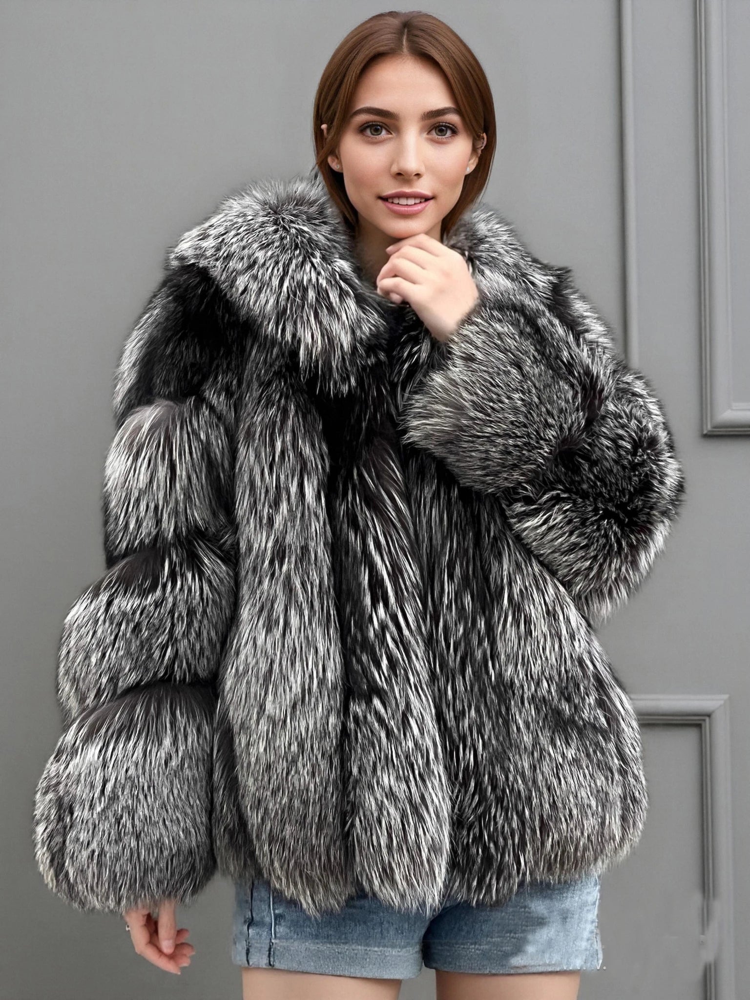 Finnish Imported Silver Fox Mid-Length Waist Coat Winter High-End King Leather Jacket 2025 New Style