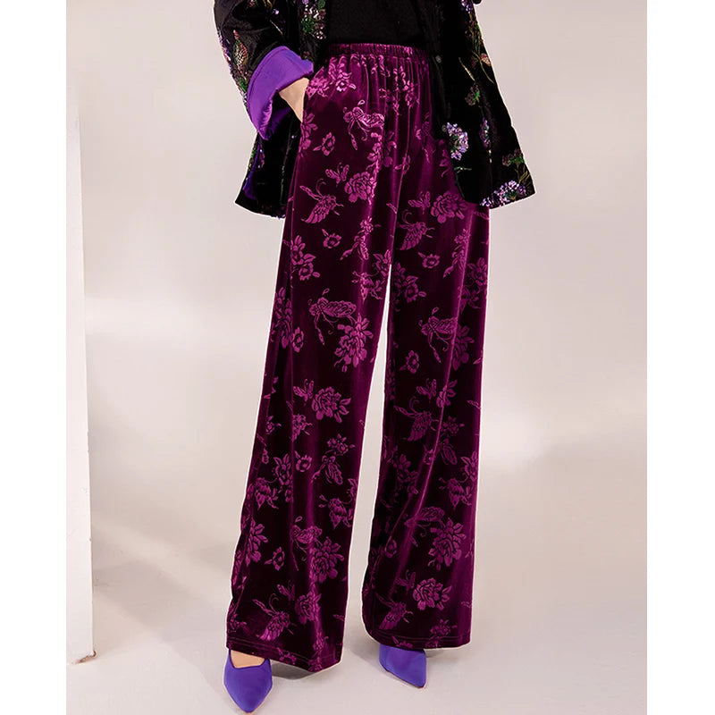 Spring and Autumn New Chinese Style New Elegant Elastic Waist Wide Leg Pants Jacquard Casual Design Loose Long Pants Female S-L