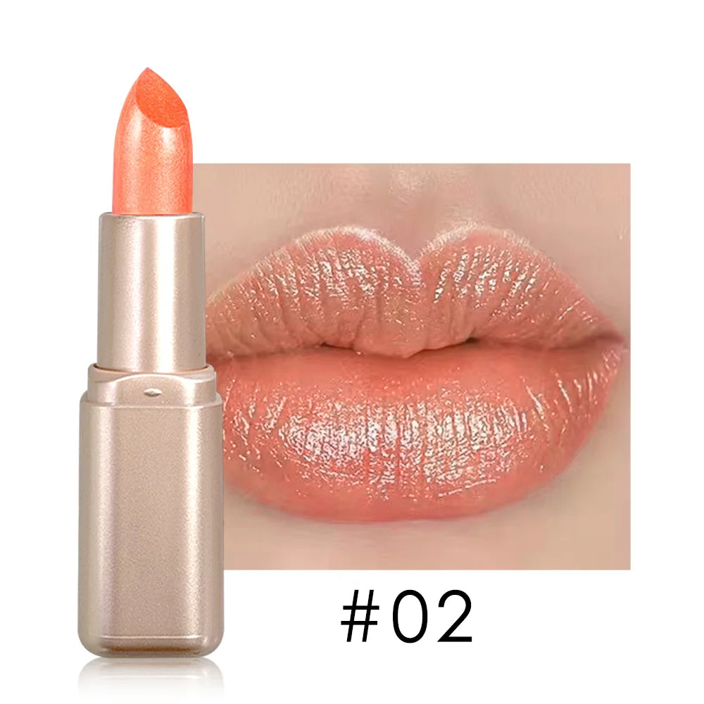 Pearlescent Pink Lipstick, Glitter Shimmer Lip Color, High-Pigment Long-Wear Waterproof Formula for Daily Beauty Looks