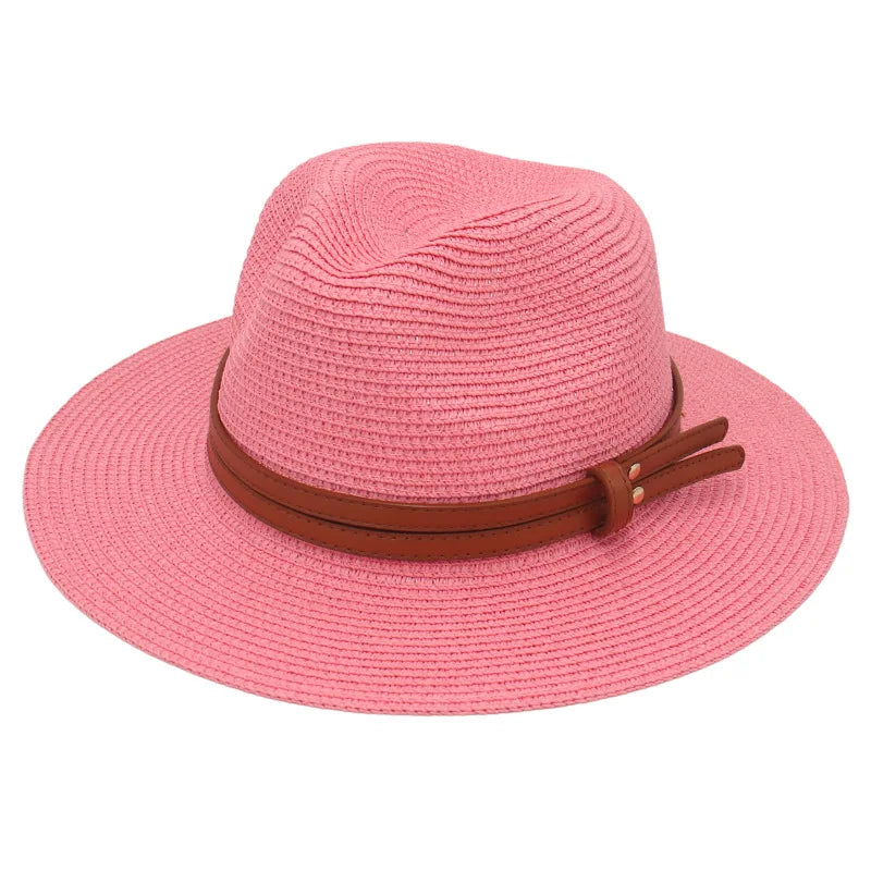 Summer Straw Sun Hat Panama Hats Grass Knitted Gift Hat Breathable Leisure Jazz Hat European American Style Straw Hat Beach Caps - Kimlud