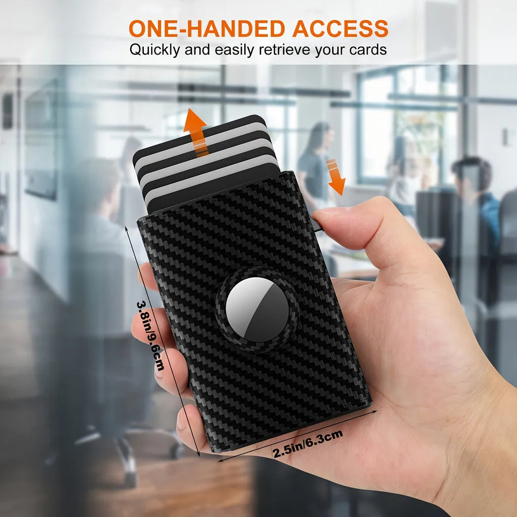 Customized Name Men's Card Holder High Quality Carbon Fiber Wallet RFID Blocking Pop-up Card Purse with Air Tag Positioning Slot