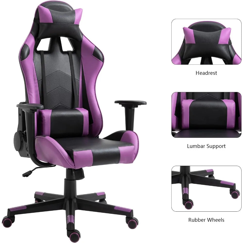 Modern-Depo Gaming Chair Recliner, Ergonomic Swivel Office Computer Desk Chair with Headrest Lumbar Support, Black Purple