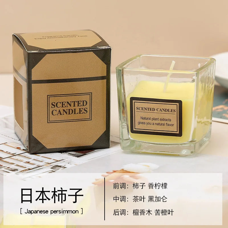 Candy Color Fragrance Candle Fragrance Environment Glass Square Cup Bedroom Household Decoration Small and Fresh