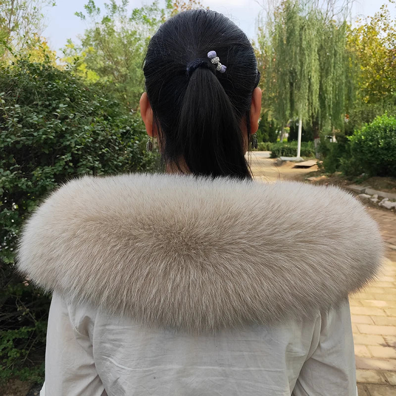 Super Large 100% Real Fox Fur Collar Hood Decor Fur Collar For Down Coat Women Winter Warm Fur Scarf Shawl Luxury