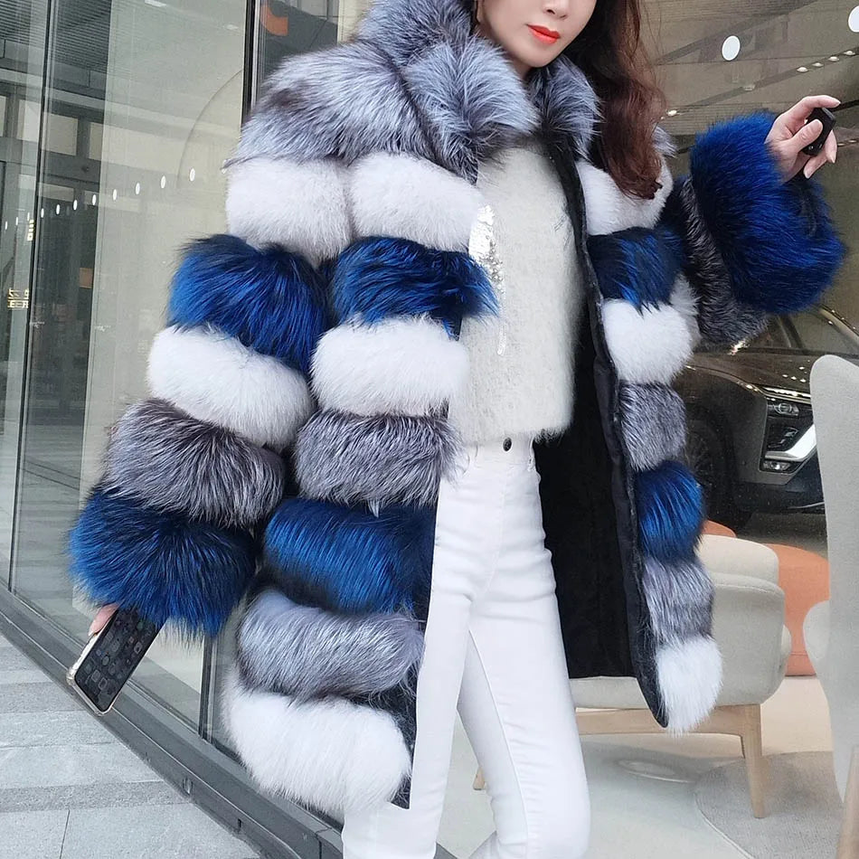 2025 Maomaokong Real Fur Coat Winter Women Silver Fox Fur Luxury Warm Thick Furry Fox Fur Coat Long Natural Fur Jackets